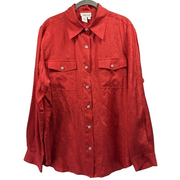 Coldwater Creek Tops - Coldwater Creek Silk Blend Blouse Top Size 1X Plus Solid Orange Roll Tab Buttons